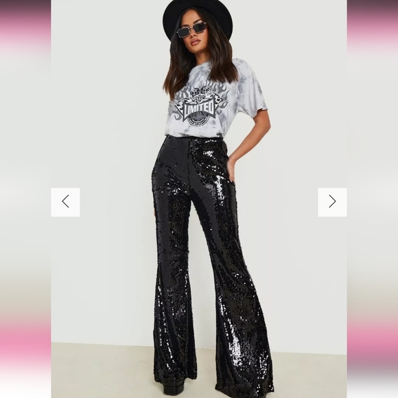 Boohoo Pants - Boohoo HIGH WAISTED SEQUIN FLARES